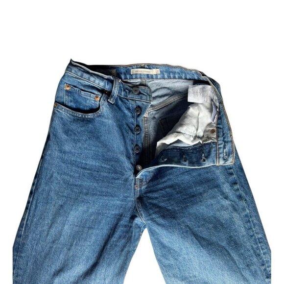 Levi's Womens Sz 27 Ribcage Straight Medium Wash Button Fly Denim Jeans - Picture 5 of 11